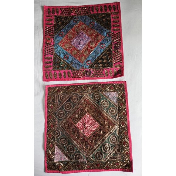 Set Of 2 Handmade Embroidered Pillow Covers Made In India - Picture 3 of 6